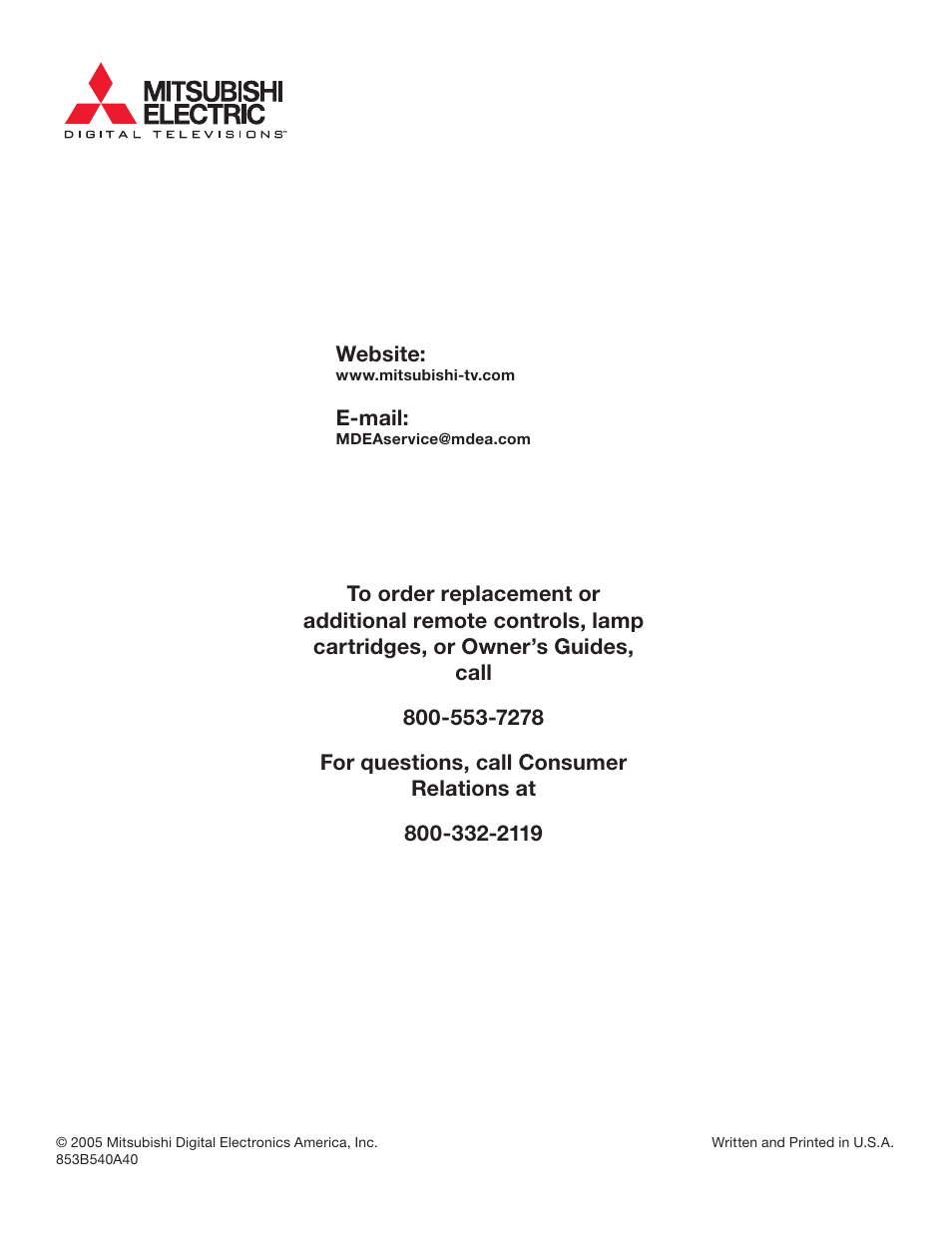 MITSUBISHI ELECTRIC TM WD-62827 User Manual | Page 129 / 129