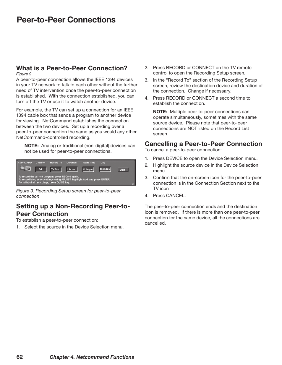 Peer-to-peer connections, Cancelling a peer-to-peer connection, What is a peer-to-peer connection | MITSUBISHI ELECTRIC TM WD-62827 User Manual | Page 62 / 129