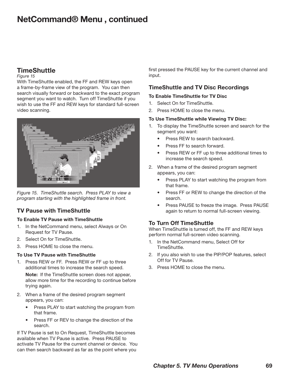 Netcommand® menu , continued, Timeshuttle | MITSUBISHI ELECTRIC TM WD-62827 User Manual | Page 69 / 129