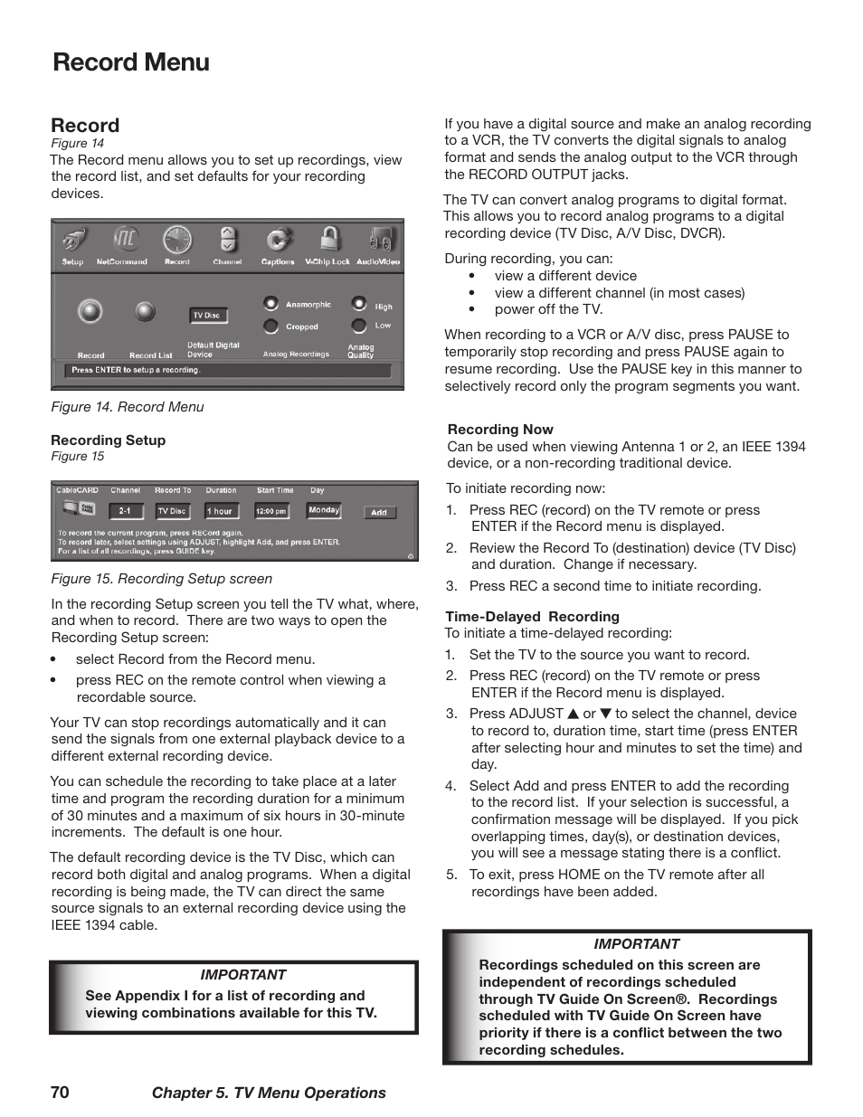 Record menu, Record | MITSUBISHI ELECTRIC TM WD-62827 User Manual | Page 70 / 129