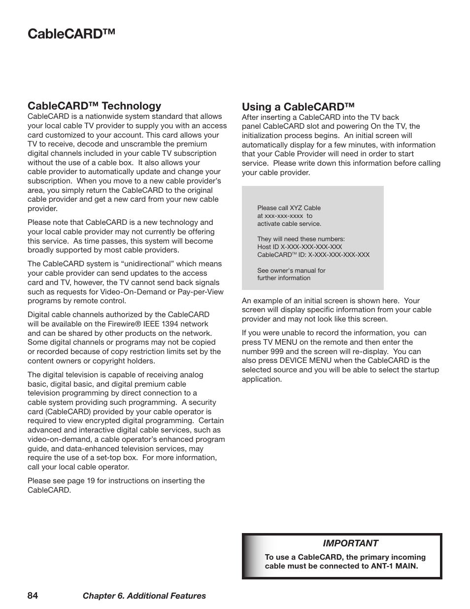 Cablecard, Using a cablecard, Cablecard™ technology | MITSUBISHI ELECTRIC TM WD-62827 User Manual | Page 84 / 129