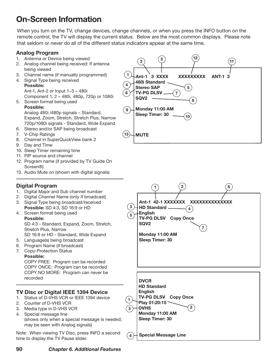 On-screen information | MITSUBISHI ELECTRIC TM WD-62827 User Manual | Page 90 / 129