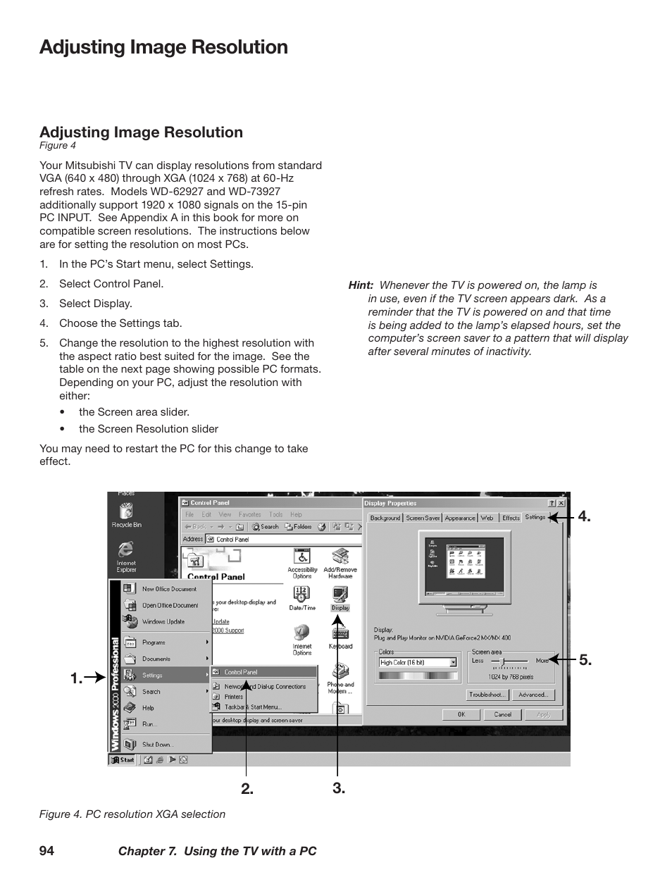 Adjusting image resolution | MITSUBISHI ELECTRIC TM WD-62827 User Manual | Page 94 / 129