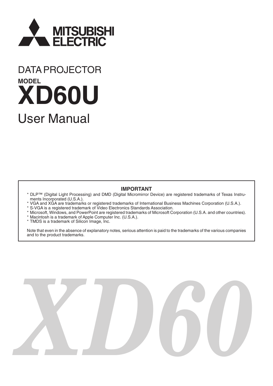 MITSUBISHI ELECTRIC XD60U User Manual | 65 pages