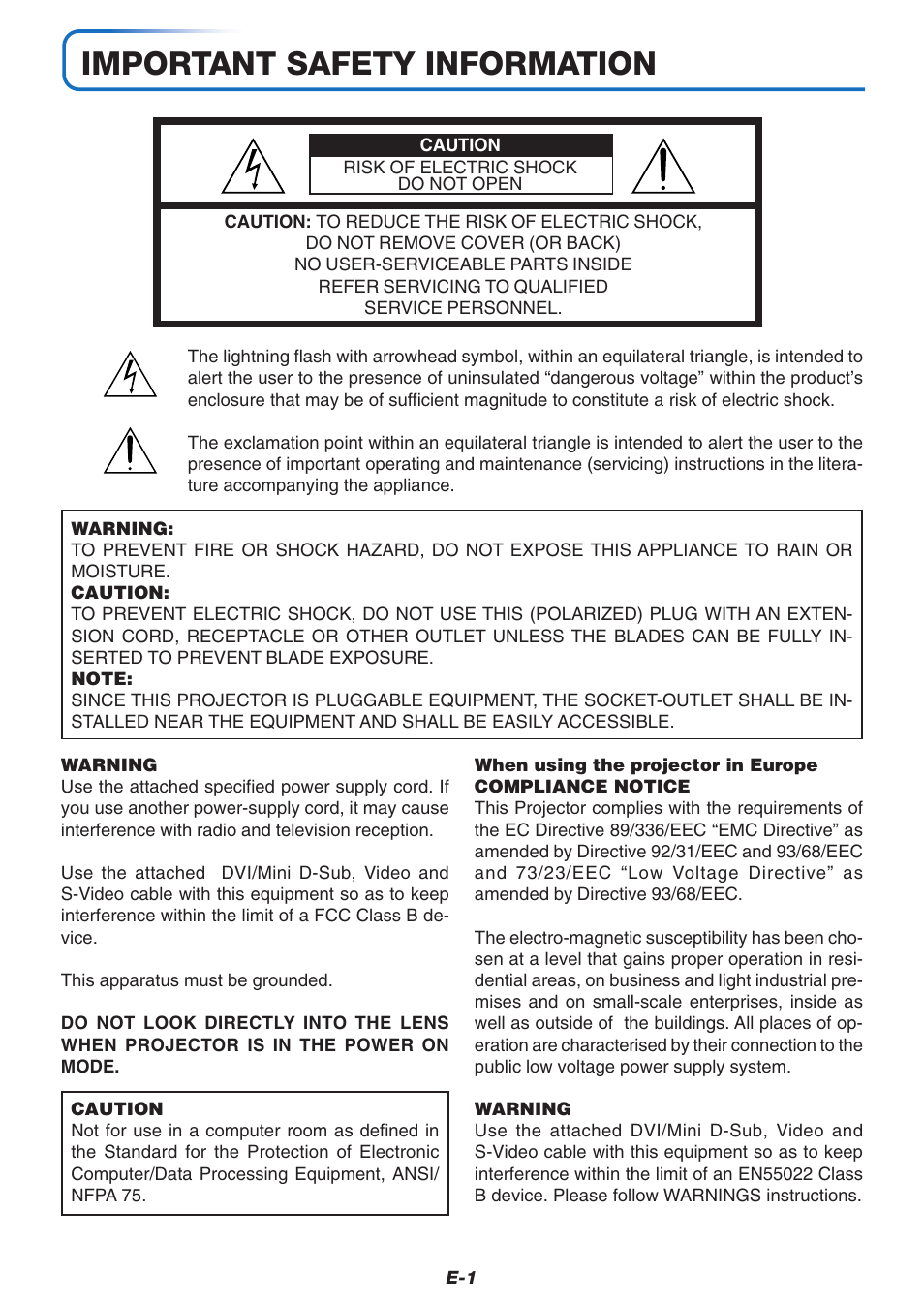 Important safety information | MITSUBISHI ELECTRIC XD60U User Manual | Page 2 / 65