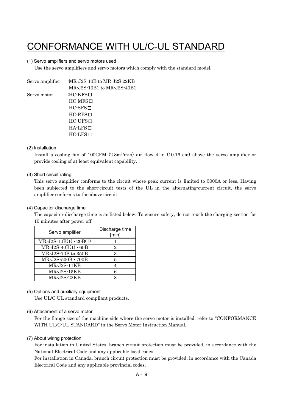 Conformance with ul/c-ul standard | MITSUBISHI ELECTRIC Merservo MR-J2S- B User Manual | Page 10 / 236