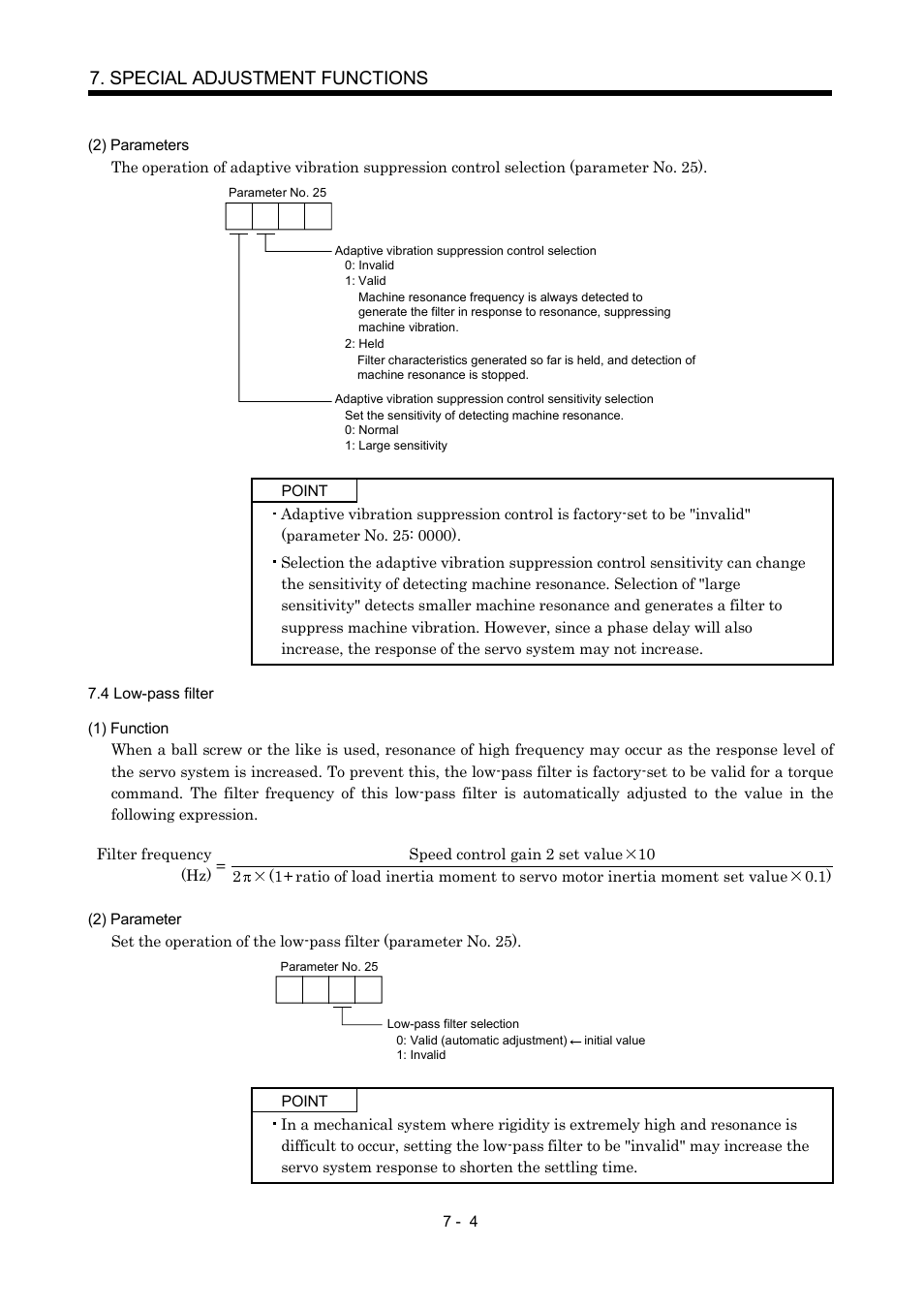 4 low-pass filter, Special adjustment functions | MITSUBISHI ELECTRIC Merservo MR-J2S- B User Manual | Page 125 / 236