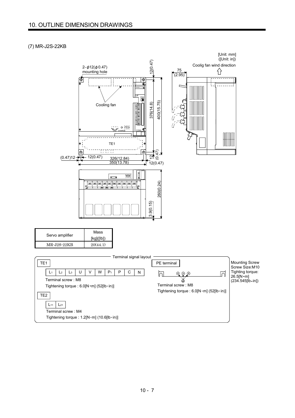 Outline dimension drawings, 7) mr-j2s-22kb | MITSUBISHI ELECTRIC Merservo MR-J2S- B User Manual | Page 148 / 236