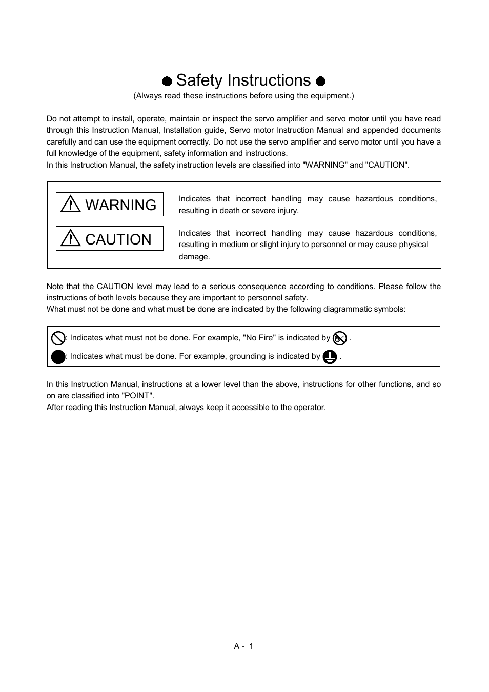 Safety instructions, Warning, Caution | MITSUBISHI ELECTRIC Merservo MR-J2S- B User Manual | Page 2 / 236