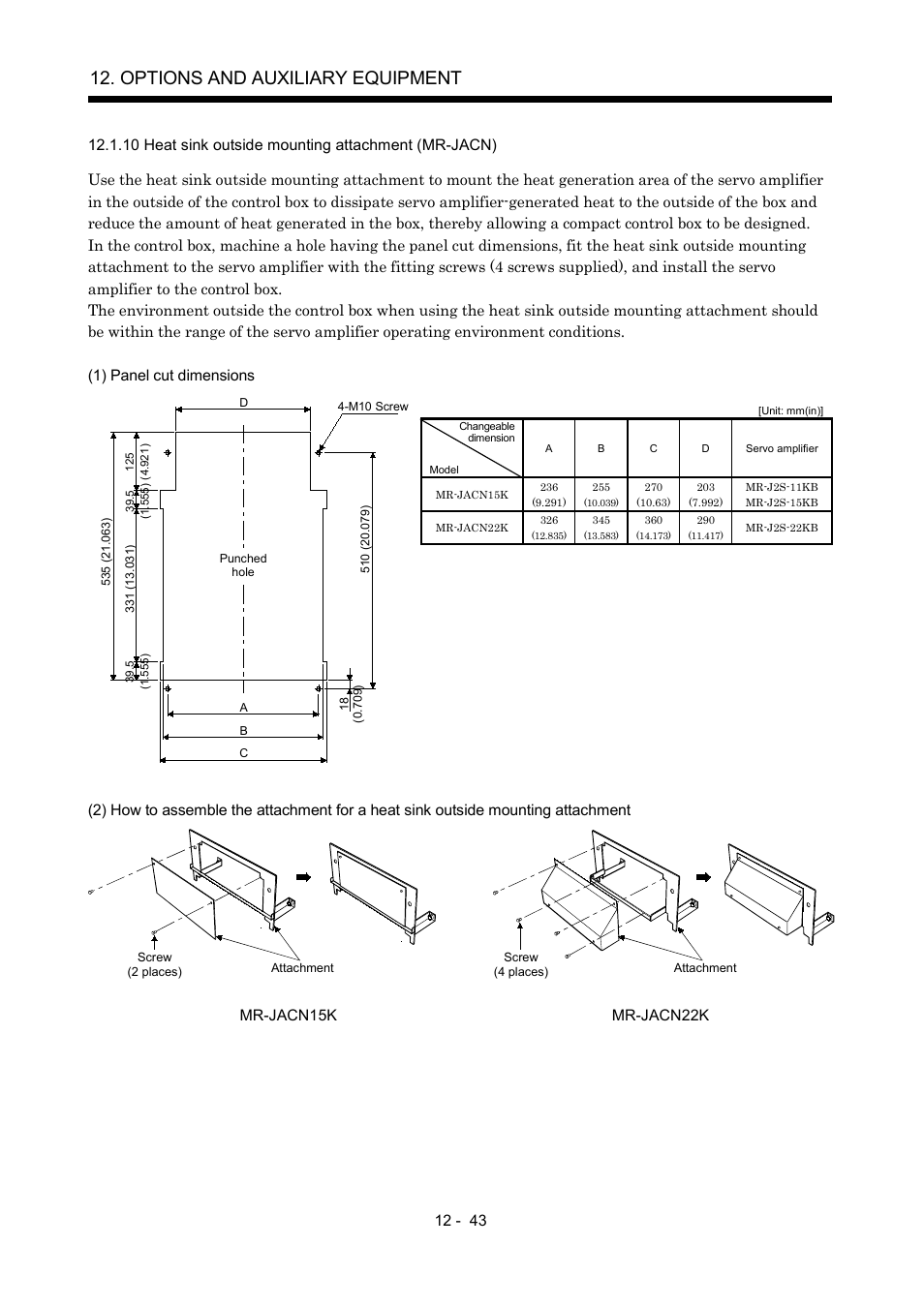 10 heat sink outside mounting attachment (mr-jacn), Options and auxiliary equipment | MITSUBISHI ELECTRIC Merservo MR-J2S- B User Manual | Page 202 / 236