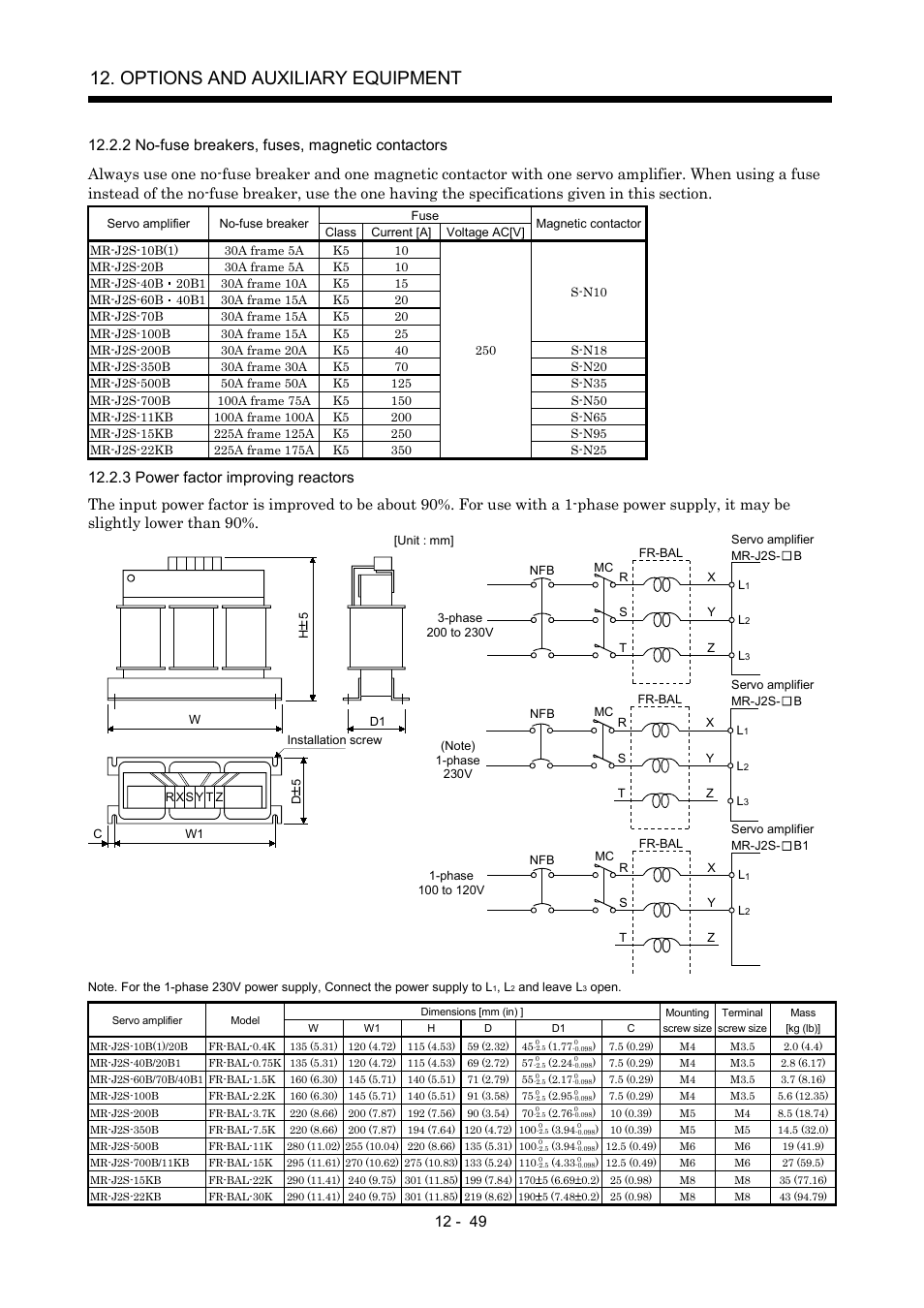 2 no-fuse breakers, fuses, magnetic contactors, 3 power factor improving reactors, Options and auxiliary equipment | MITSUBISHI ELECTRIC Merservo MR-J2S- B User Manual | Page 208 / 236