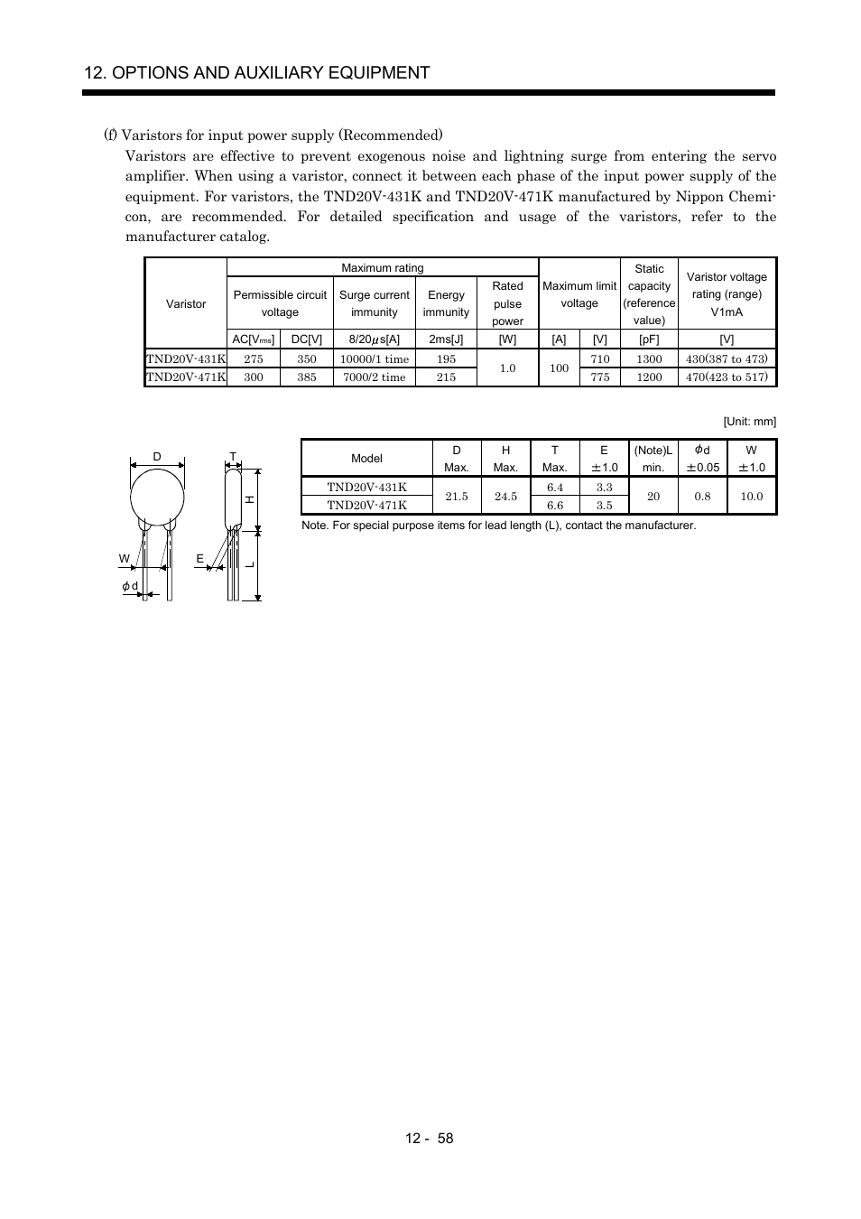 Options and auxiliary equipment | MITSUBISHI ELECTRIC Merservo MR-J2S- B User Manual | Page 217 / 236