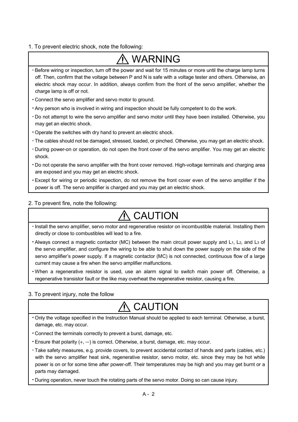 Warning, Caution | MITSUBISHI ELECTRIC Merservo MR-J2S- B User Manual | Page 3 / 236