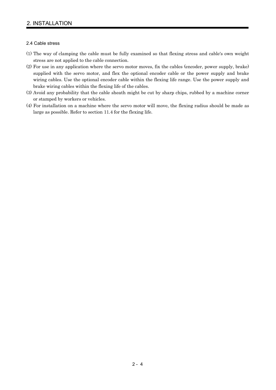 4 cable stress, Installation | MITSUBISHI ELECTRIC Merservo MR-J2S- B User Manual | Page 43 / 236