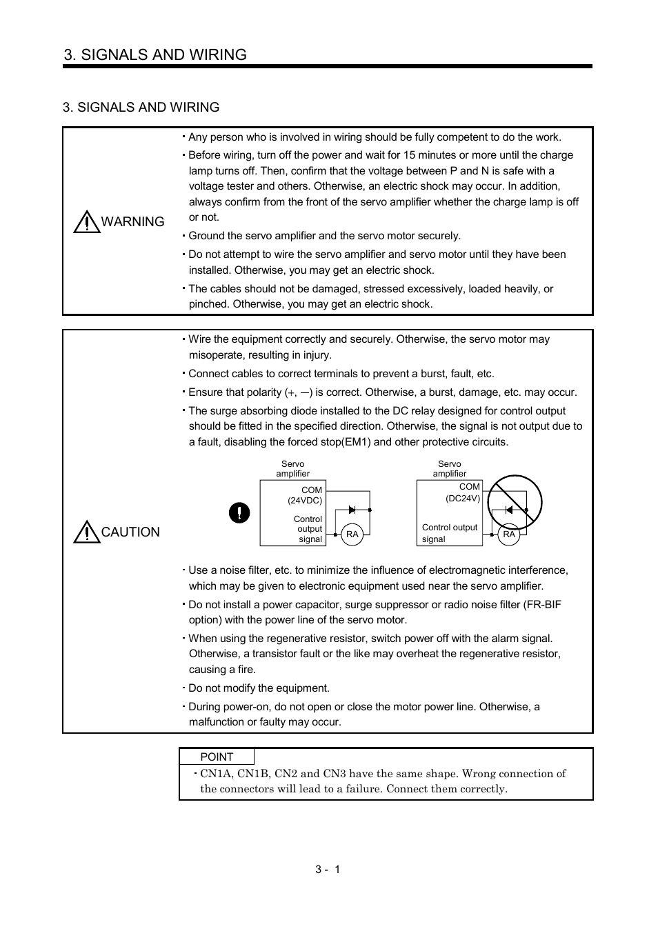 Signals and wiring, Signals and wiring warning, Caution | MITSUBISHI ELECTRIC Merservo MR-J2S- B User Manual | Page 44 / 236