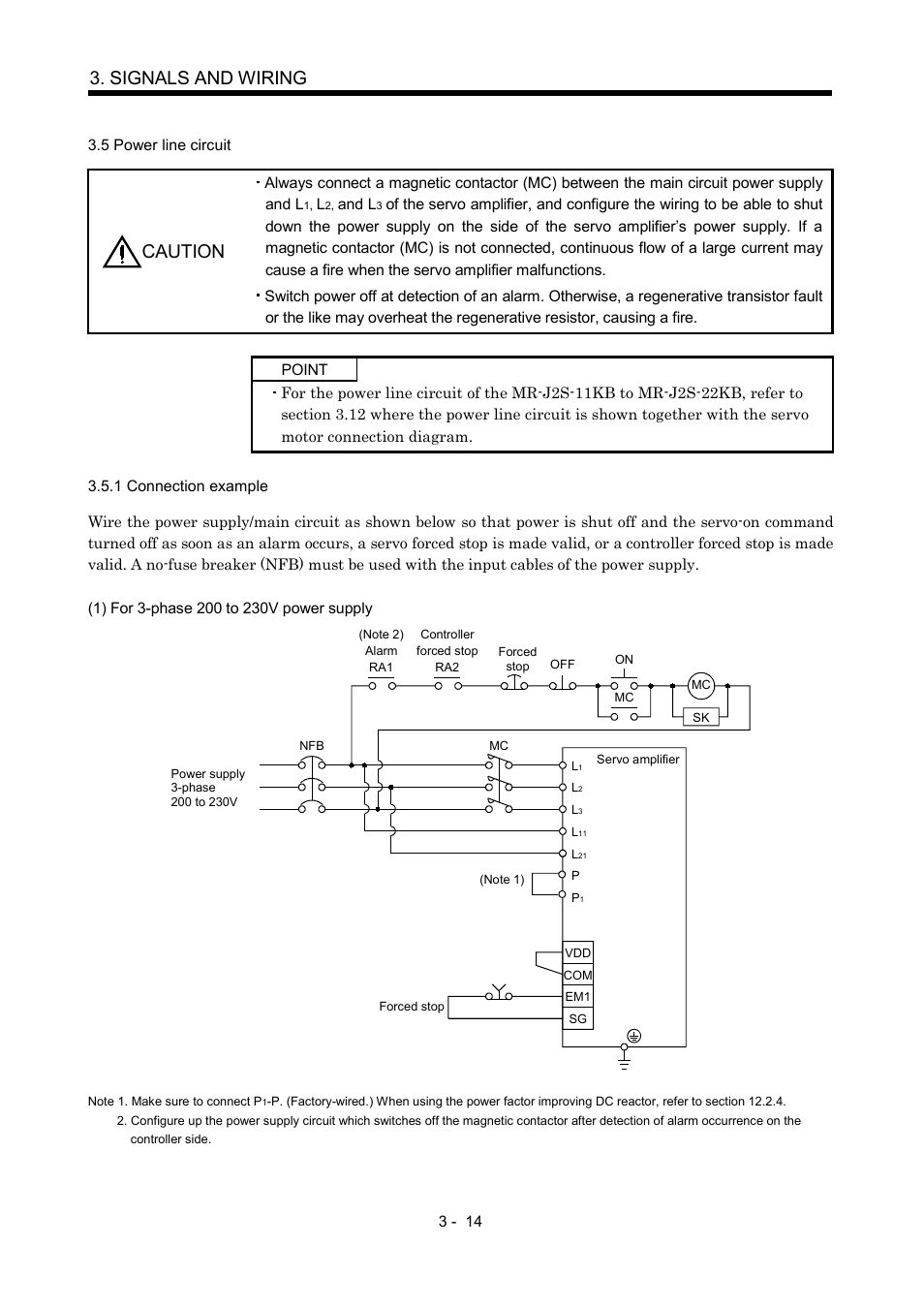 5 power line circuit, 1 connection example, Signals and wiring | Caution | MITSUBISHI ELECTRIC Merservo MR-J2S- B User Manual | Page 57 / 236