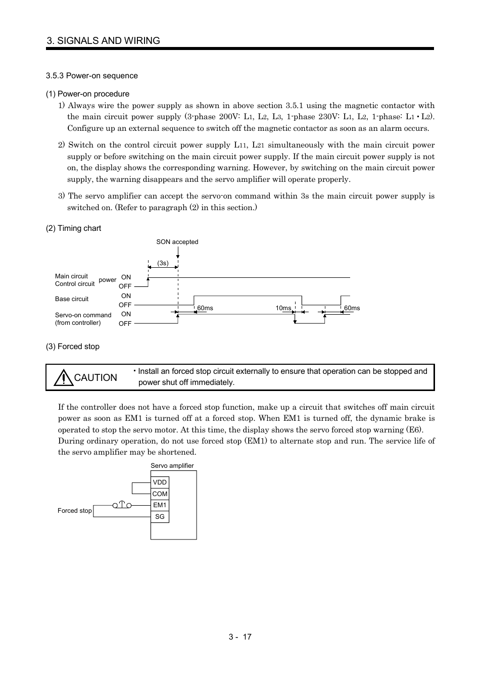 3 power-on sequence, Signals and wiring, Caution | MITSUBISHI ELECTRIC Merservo MR-J2S- B User Manual | Page 60 / 236