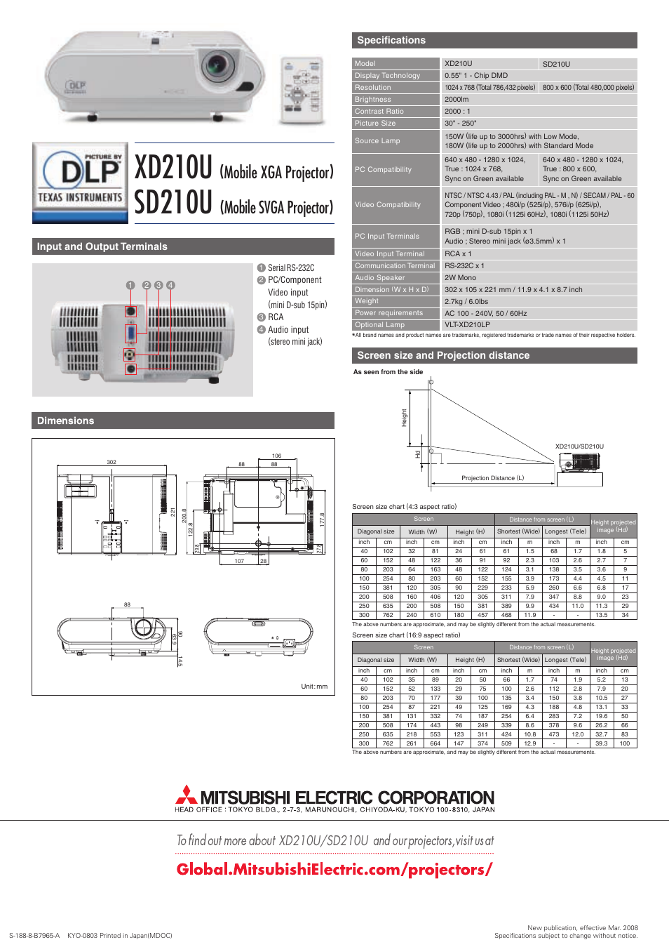 Xd210u, Sd210u, Mobile xga projector) | Mobile svga projector) | MITSUBISHI ELECTRIC SVGA SD210U User Manual | Page 2 / 2