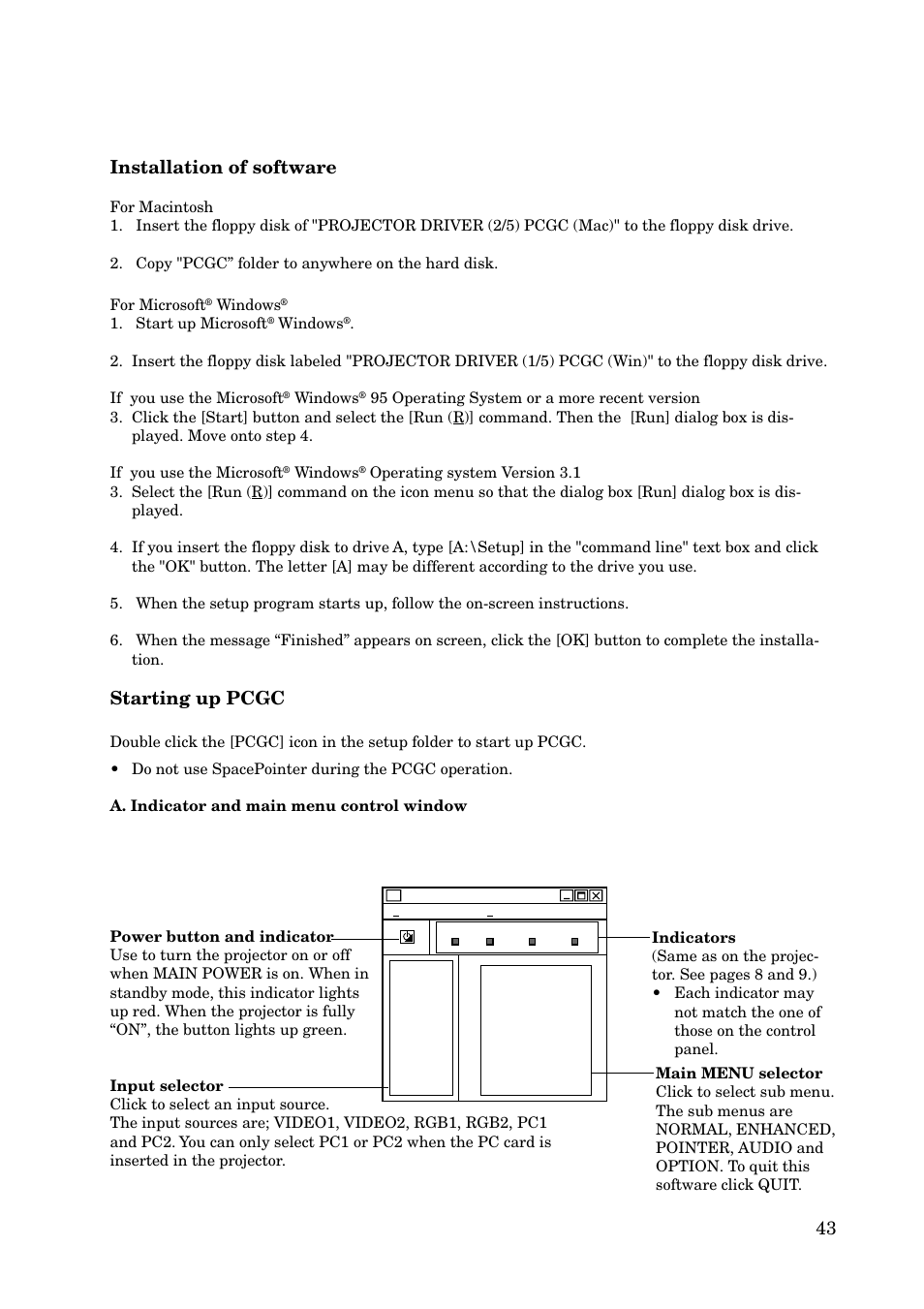 43 installation of software, Starting up pcgc | MITSUBISHI ELECTRIC X100 User Manual | Page 43 / 55