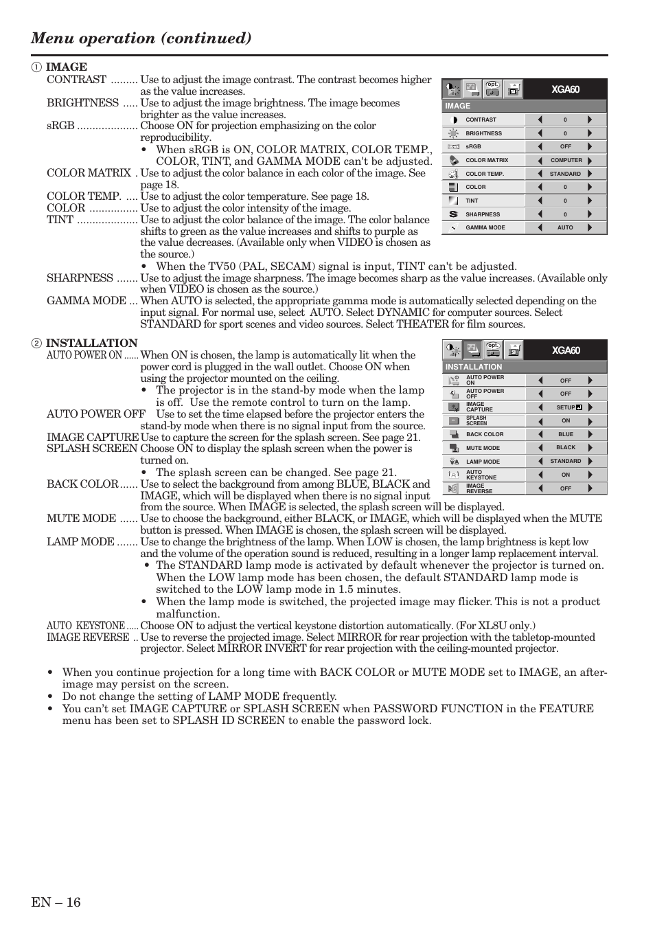 Menu operation (continued), En – 16 | MITSUBISHI ELECTRIC Sl4U User Manual | Page 16 / 34