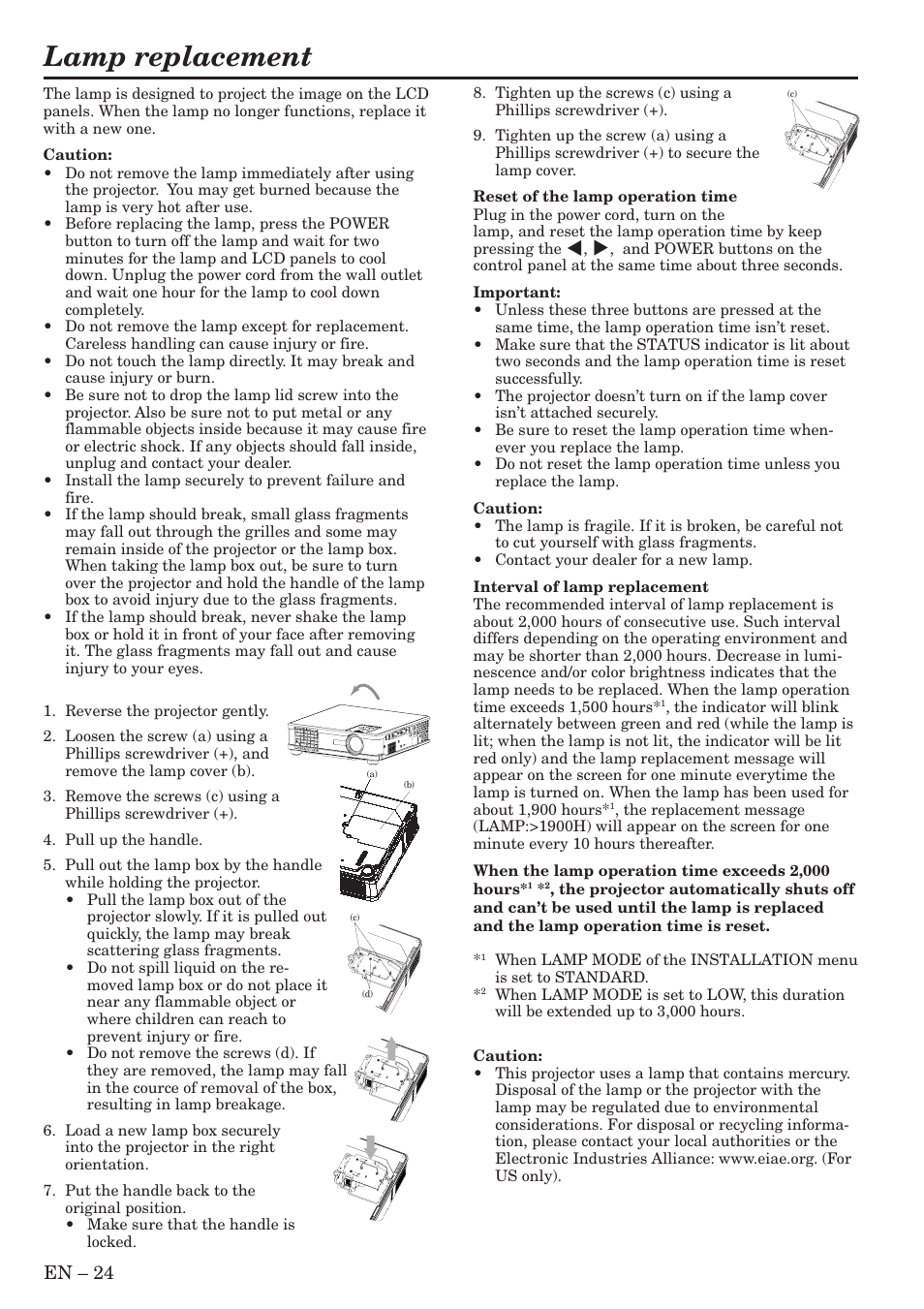 Lamp replacement, En – 24 | MITSUBISHI ELECTRIC Sl4U User Manual | Page 24 / 34