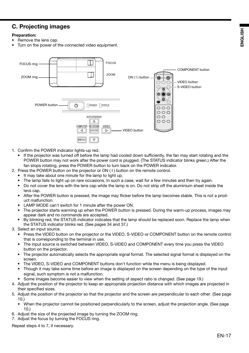 C. projecting images, En-17 | MITSUBISHI ELECTRIC HD 4000 User Manual | Page 17 / 40