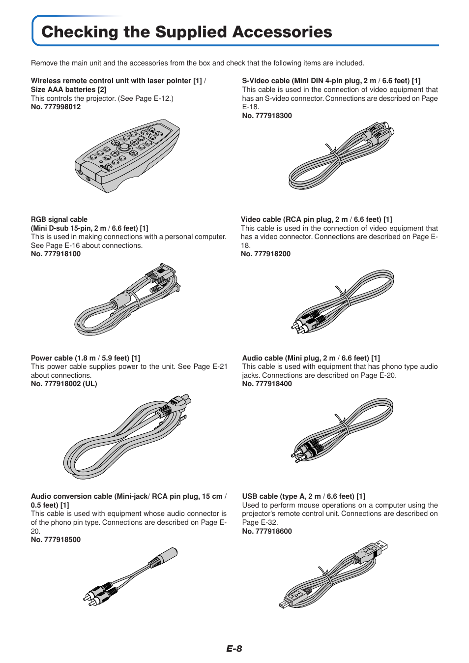 Checking the supplied accessories | MITSUBISHI ELECTRIC XD70U User Manual | Page 9 / 68