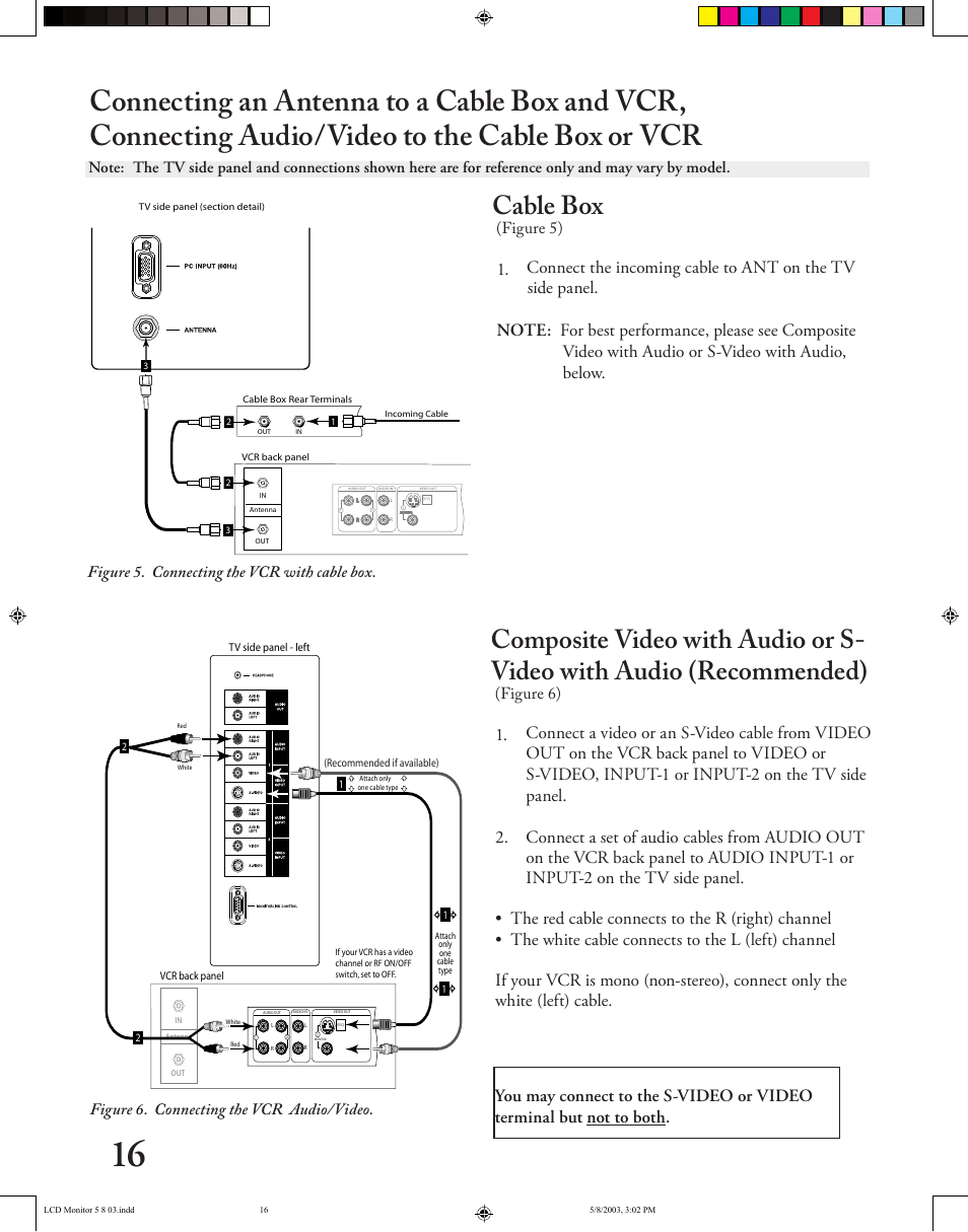 Cable box, Figure 5), Figure 5. connecting the vcr with cable box | Figure 6) | MITSUBISHI ELECTRIC LT-2220/LT-3020 User Manual | Page 16 / 68