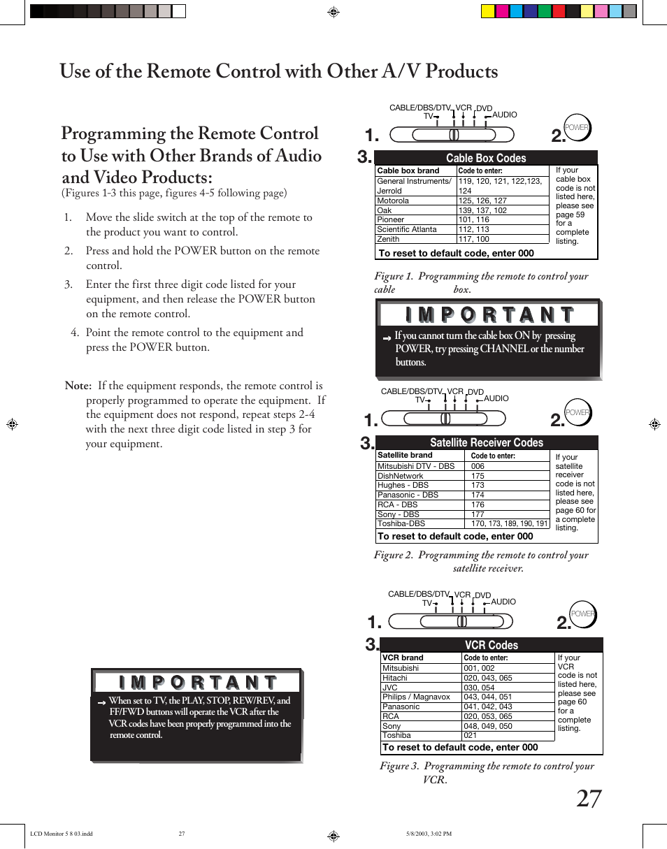 Use of the remote control with other a/v products | MITSUBISHI ELECTRIC LT-2220/LT-3020 User Manual | Page 27 / 68