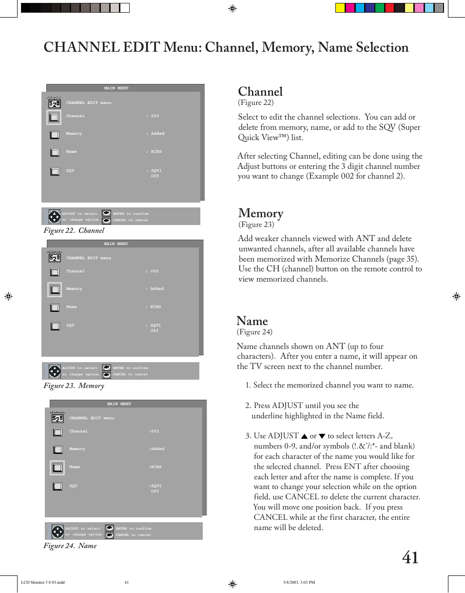 Channel, Name | MITSUBISHI ELECTRIC LT-2220/LT-3020 User Manual | Page 41 / 68