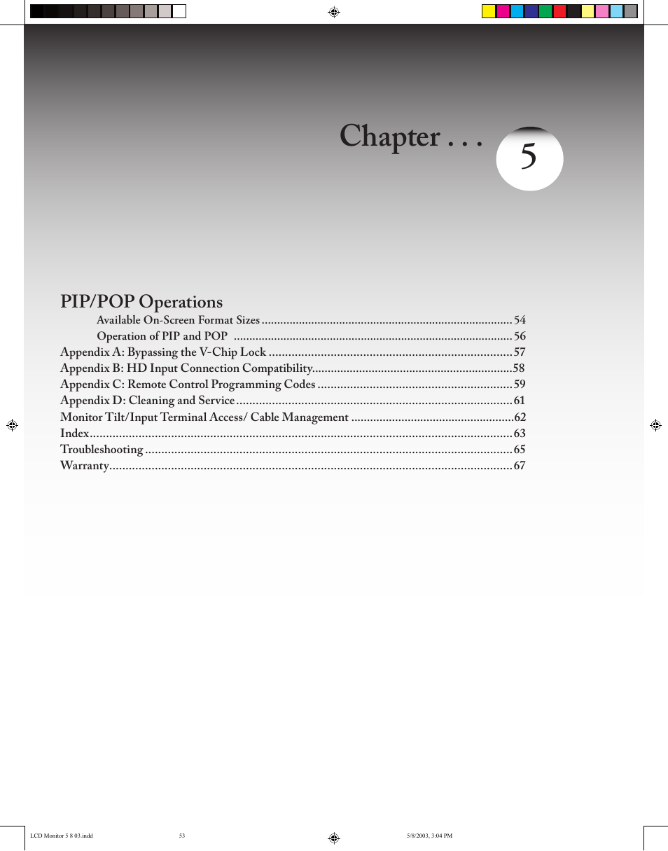 Chapter, Pip/pop operations | MITSUBISHI ELECTRIC LT-2220/LT-3020 User Manual | Page 53 / 68