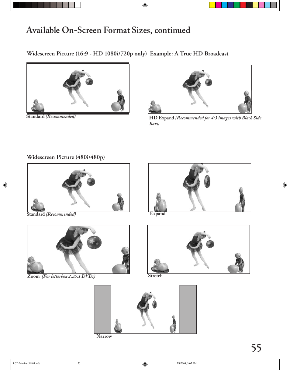 Available on-screen format sizes, continued | MITSUBISHI ELECTRIC LT-2220/LT-3020 User Manual | Page 55 / 68