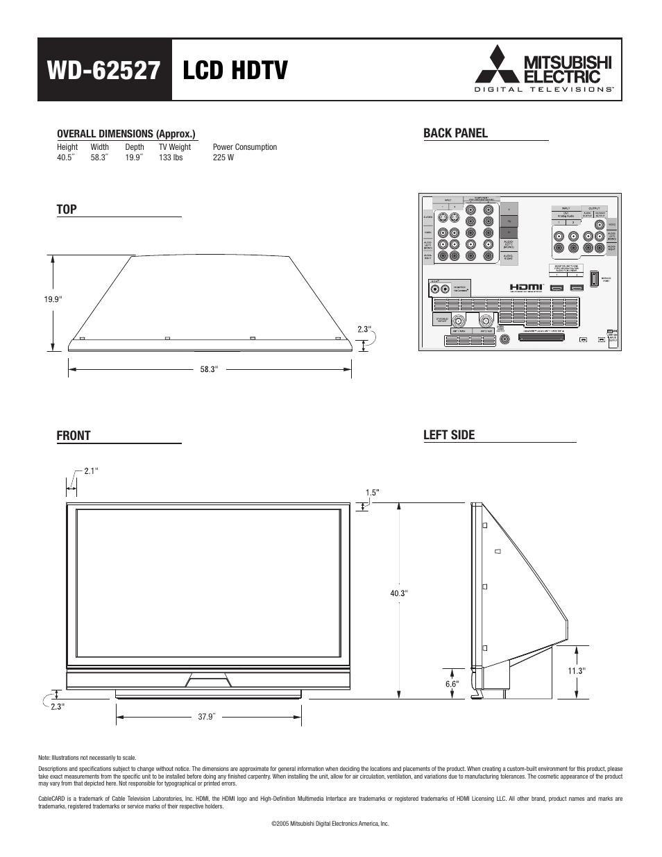 MITSUBISHI ELECTRIC WD-62527 User Manual | 1 page