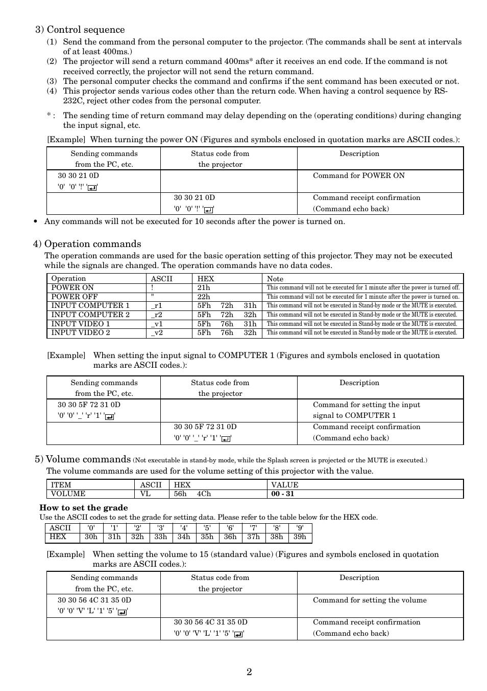 23) control sequence, 4) operation commands, 5) volume commands | MITSUBISHI ELECTRIC XL30 XL25 SL25 User Manual | Page 31 / 34