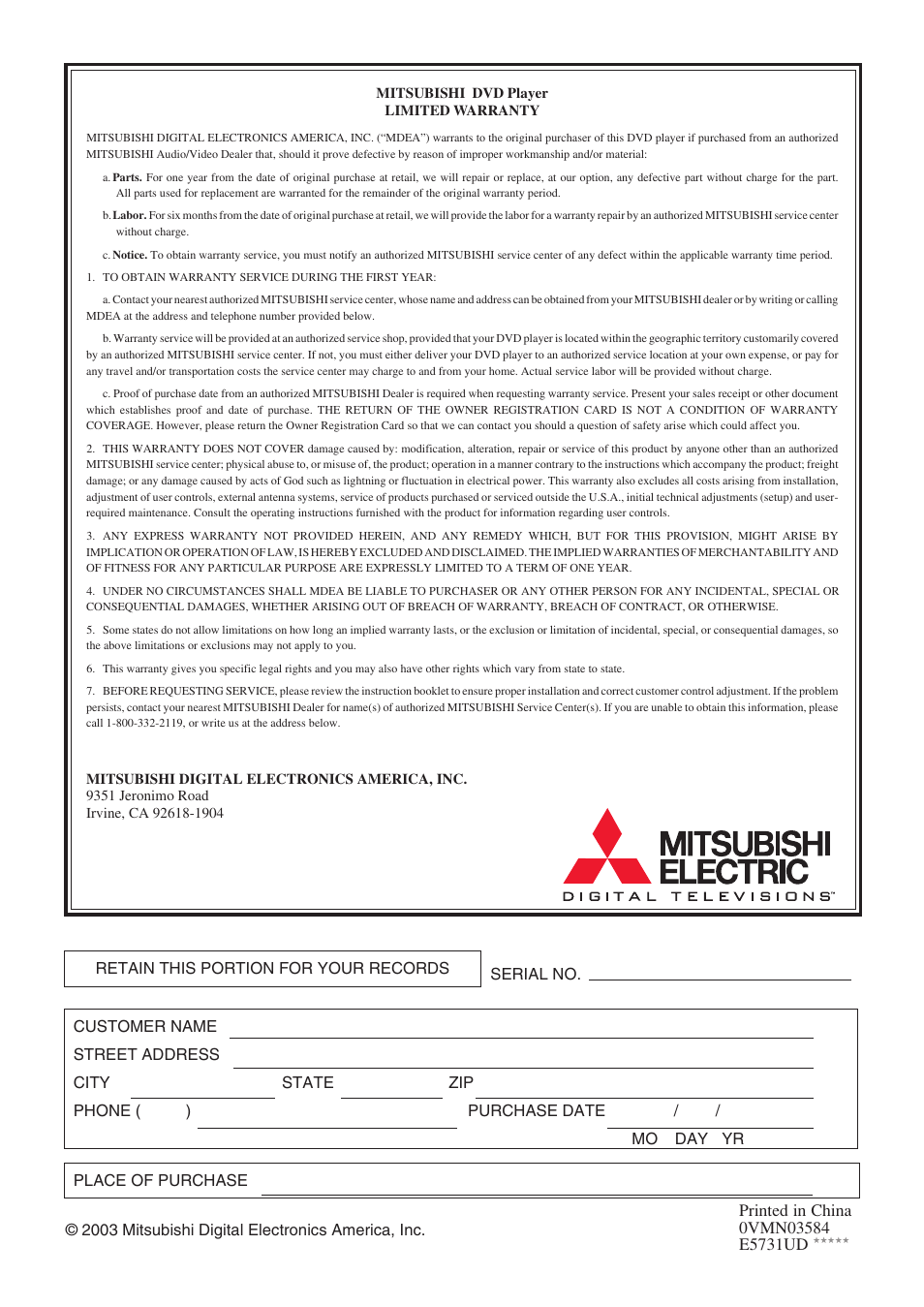 MITSUBISHI ELECTRIC DD-6040 User Manual | Page 40 / 40