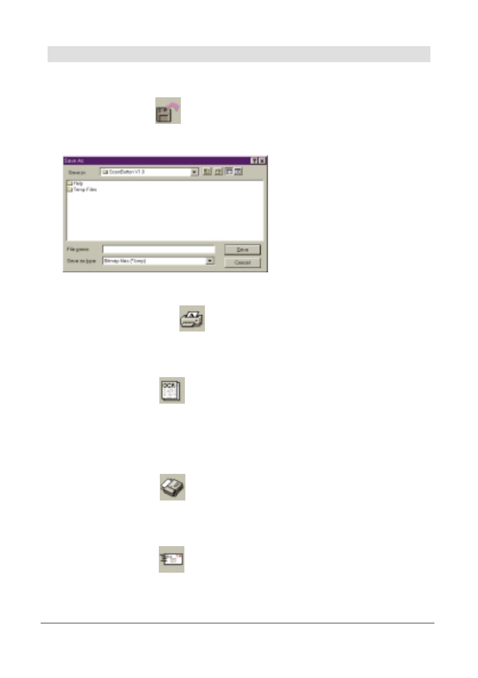 Using scan button scan to file, Scan to printer, Scan to ocr | Scan to fax, Scan to mail | MITSUBISHI ELECTRIC DV1248ST User Manual | Page 84 / 91