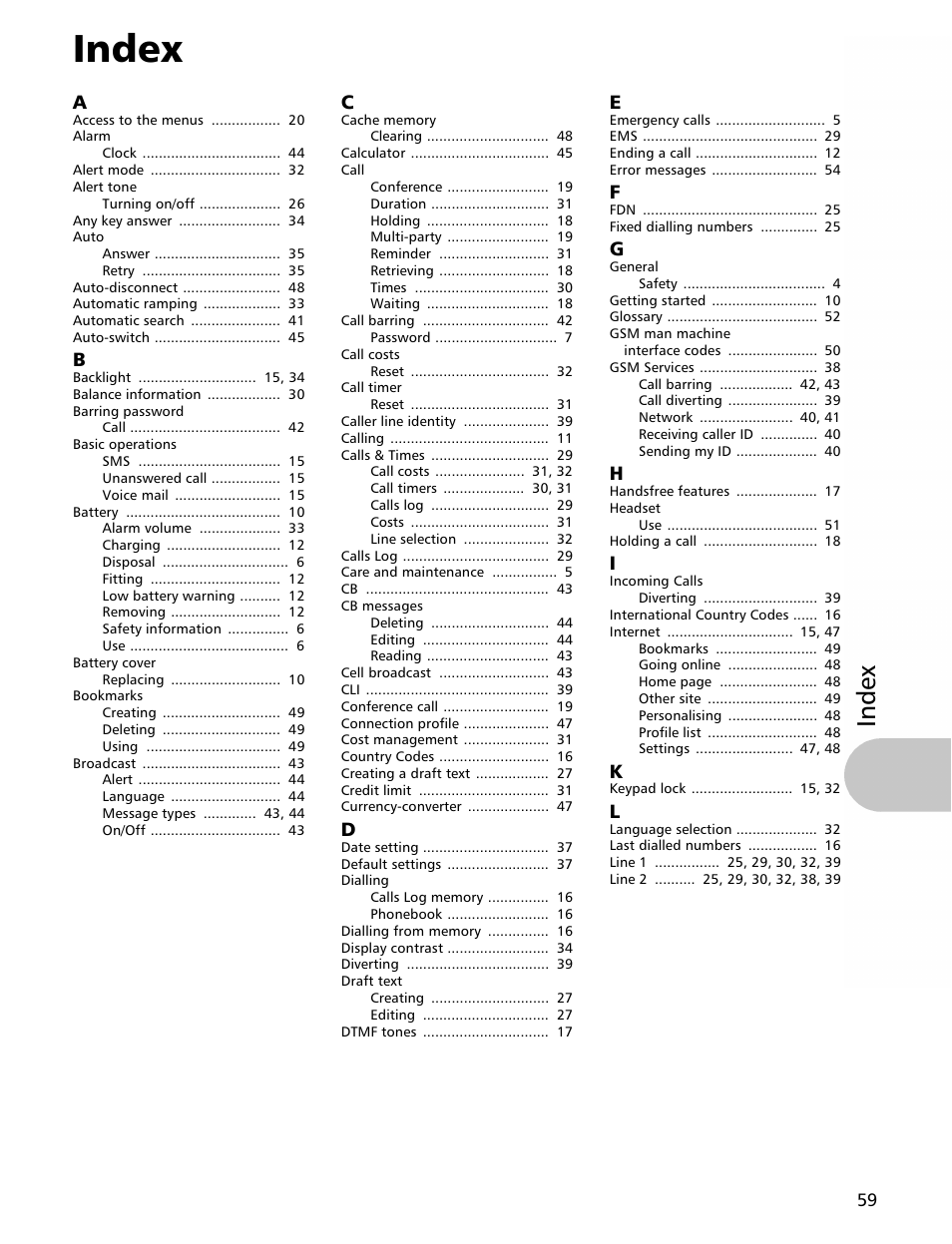 Index | MITSUBISHI ELECTRIC Trium 110 User Manual | Page 59 / 64