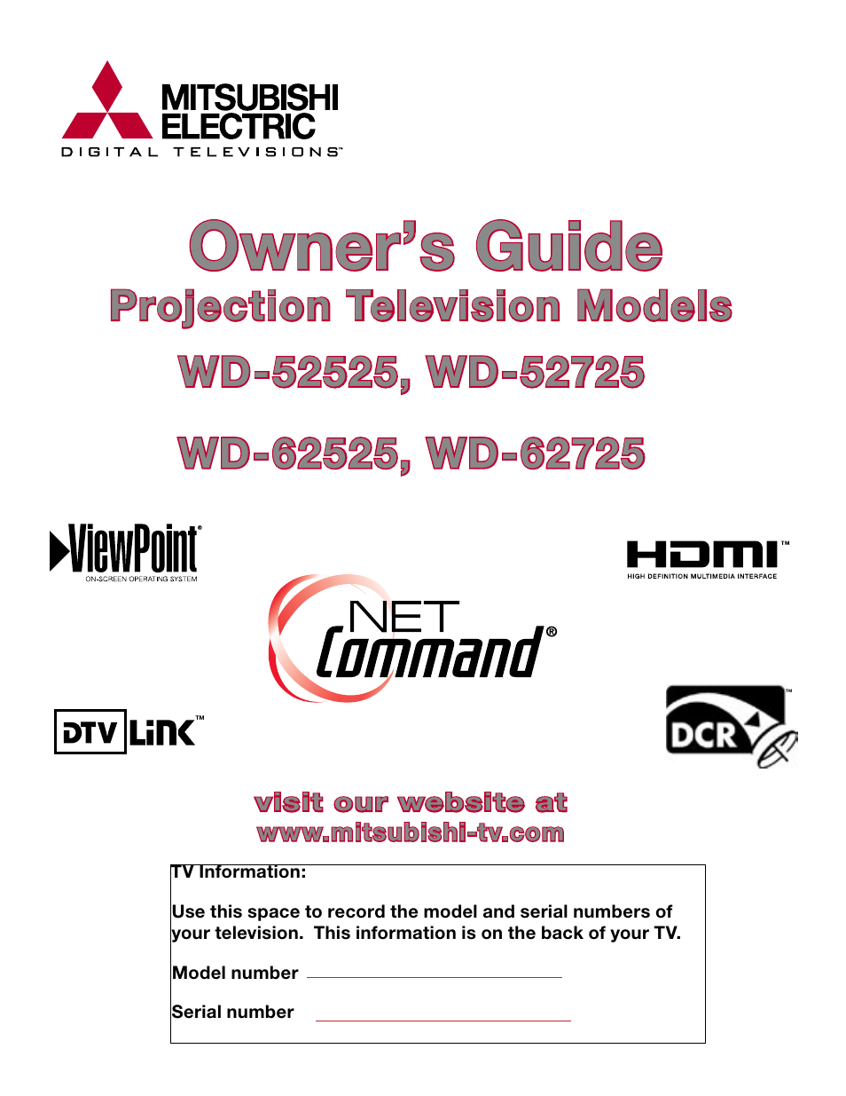 MITSUBISHI ELECTRIC WD-62525 User Manual | 108 pages
