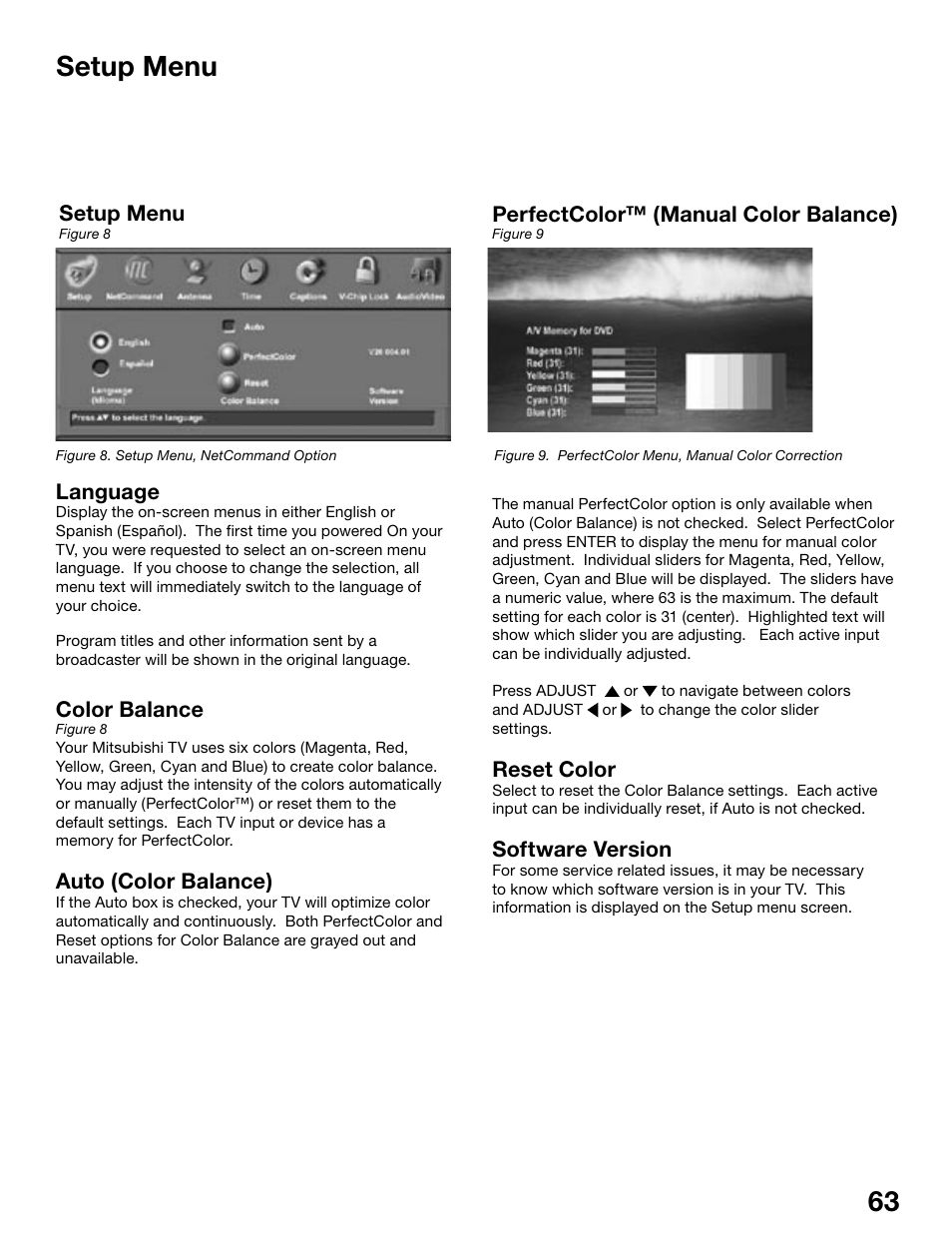 62 63 setup menu | MITSUBISHI ELECTRIC WD-62525 User Manual | Page 63 / 108