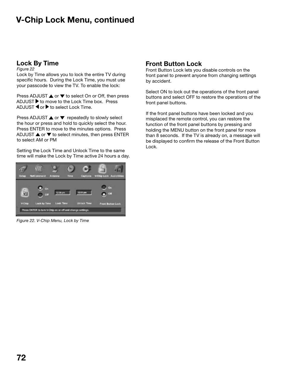 V-chip lock menu, continued | MITSUBISHI ELECTRIC WD-62525 User Manual | Page 72 / 108