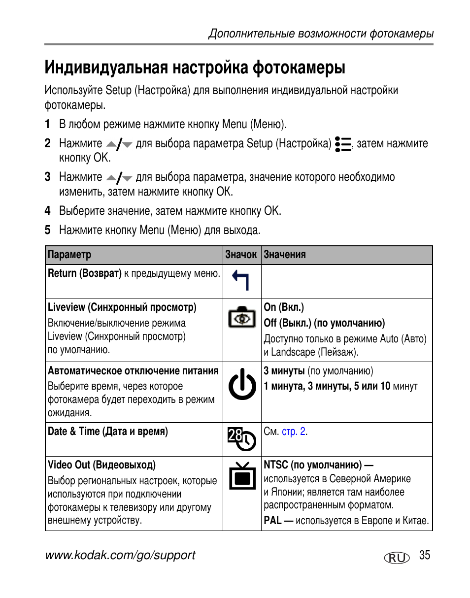 Индивидуальная настройка фотокамеры | Kodak C330 User Manual | Page 41 / 81