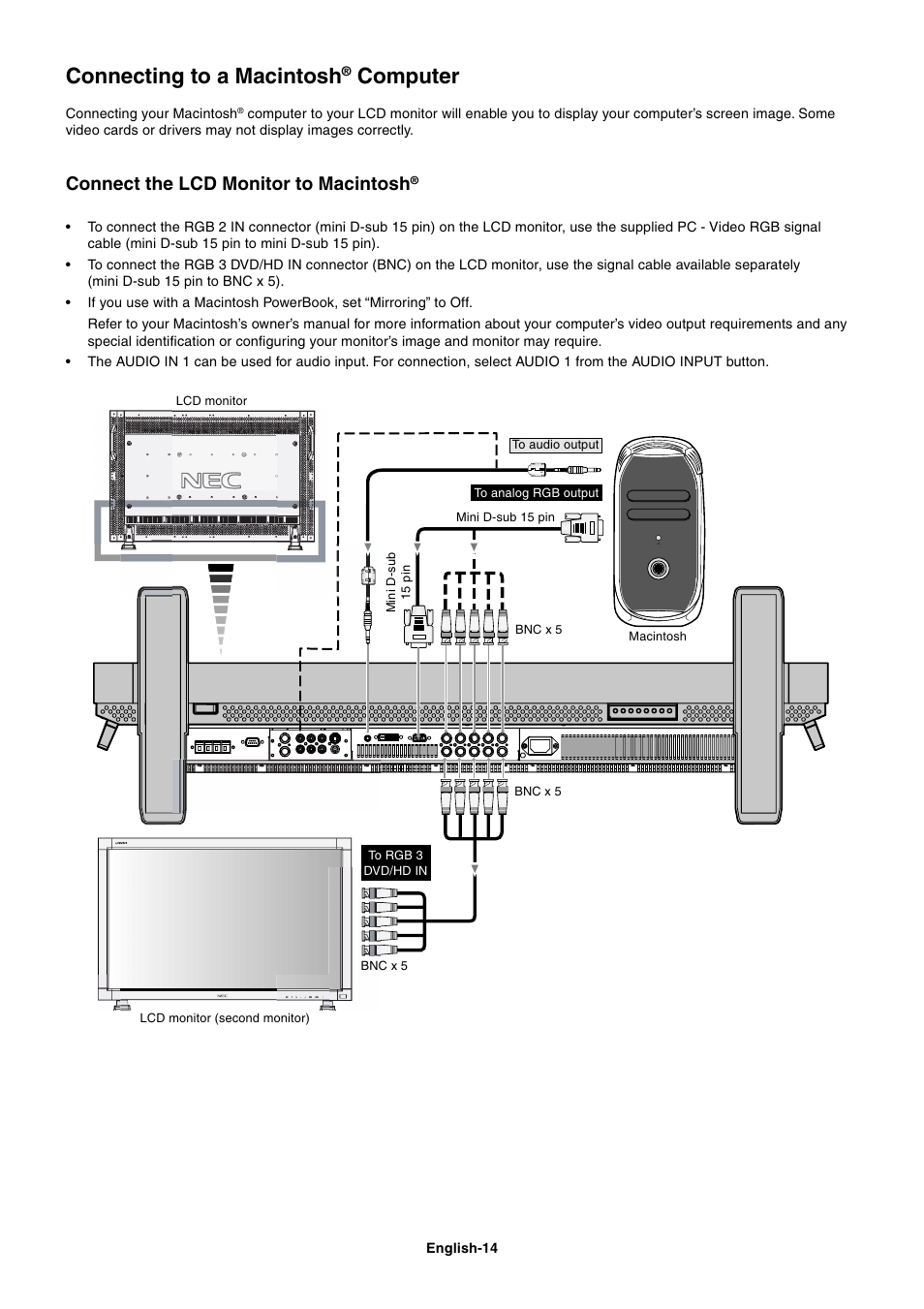 Connecting to a macintosh® computer, Connecting to a macintosh, Computer | Connect the lcd monitor to macintosh | NEC LCD4000 User Manual | Page 16 / 37