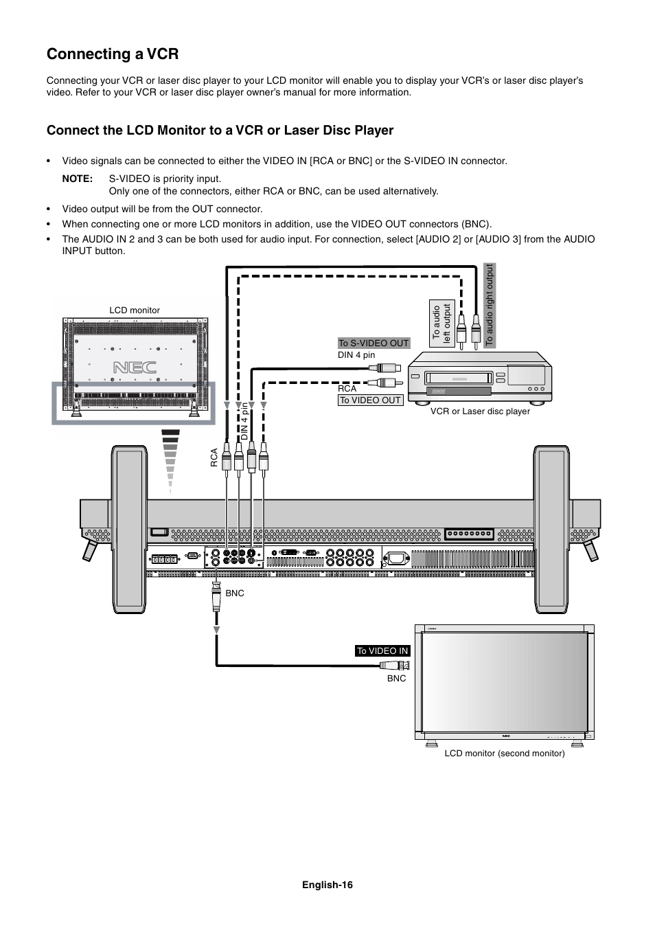 Connecting a vcr | NEC LCD4000 User Manual | Page 18 / 37