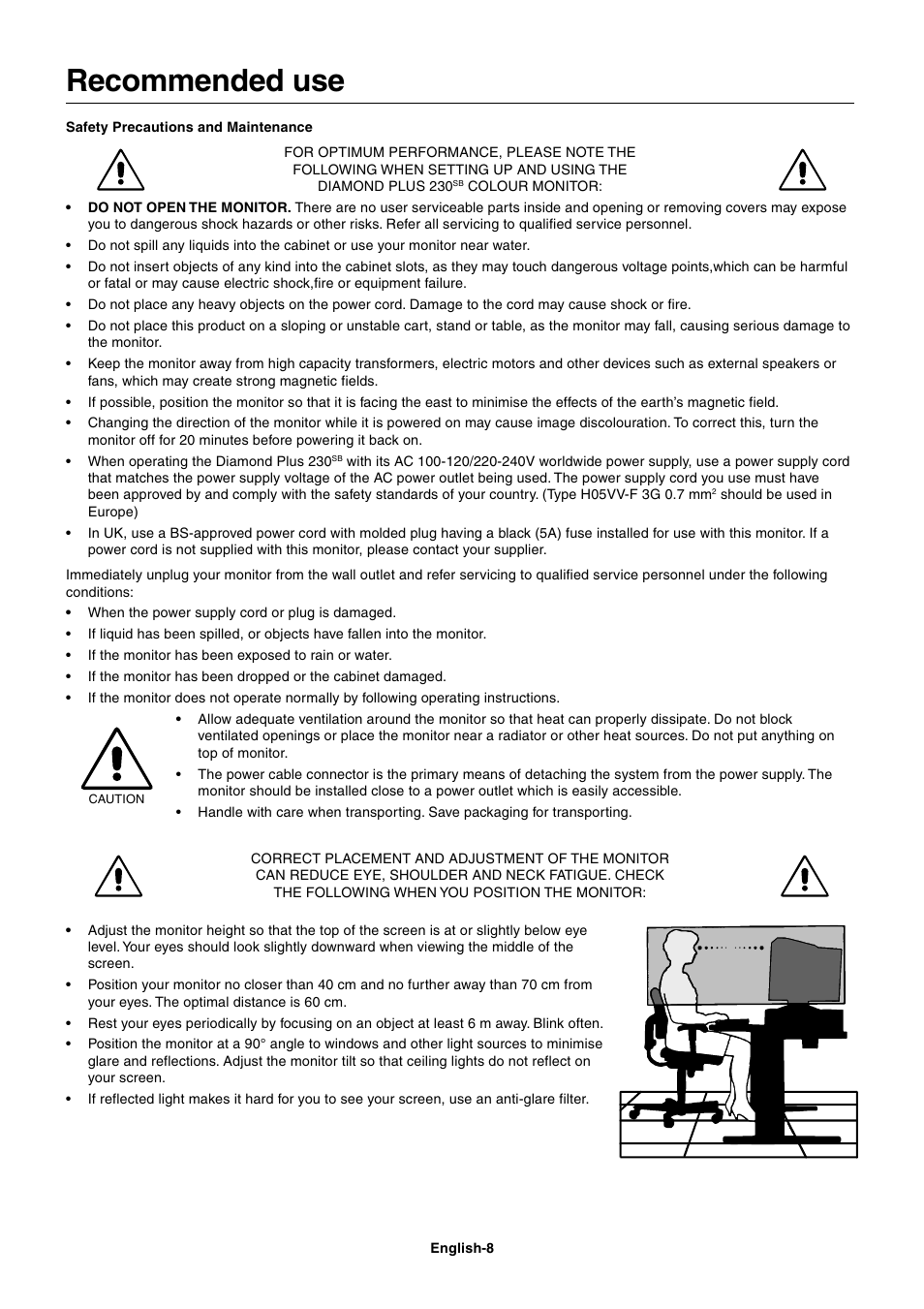 Recommended use | MITSUBISHI ELECTRIC Diamond Plus 230SB User Manual | Page 10 / 15