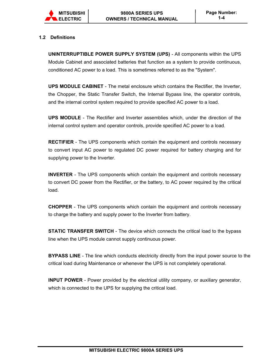 MITSUBISHI ELECTRIC 9800A SERIES UPS User Manual | Page 10 / 69