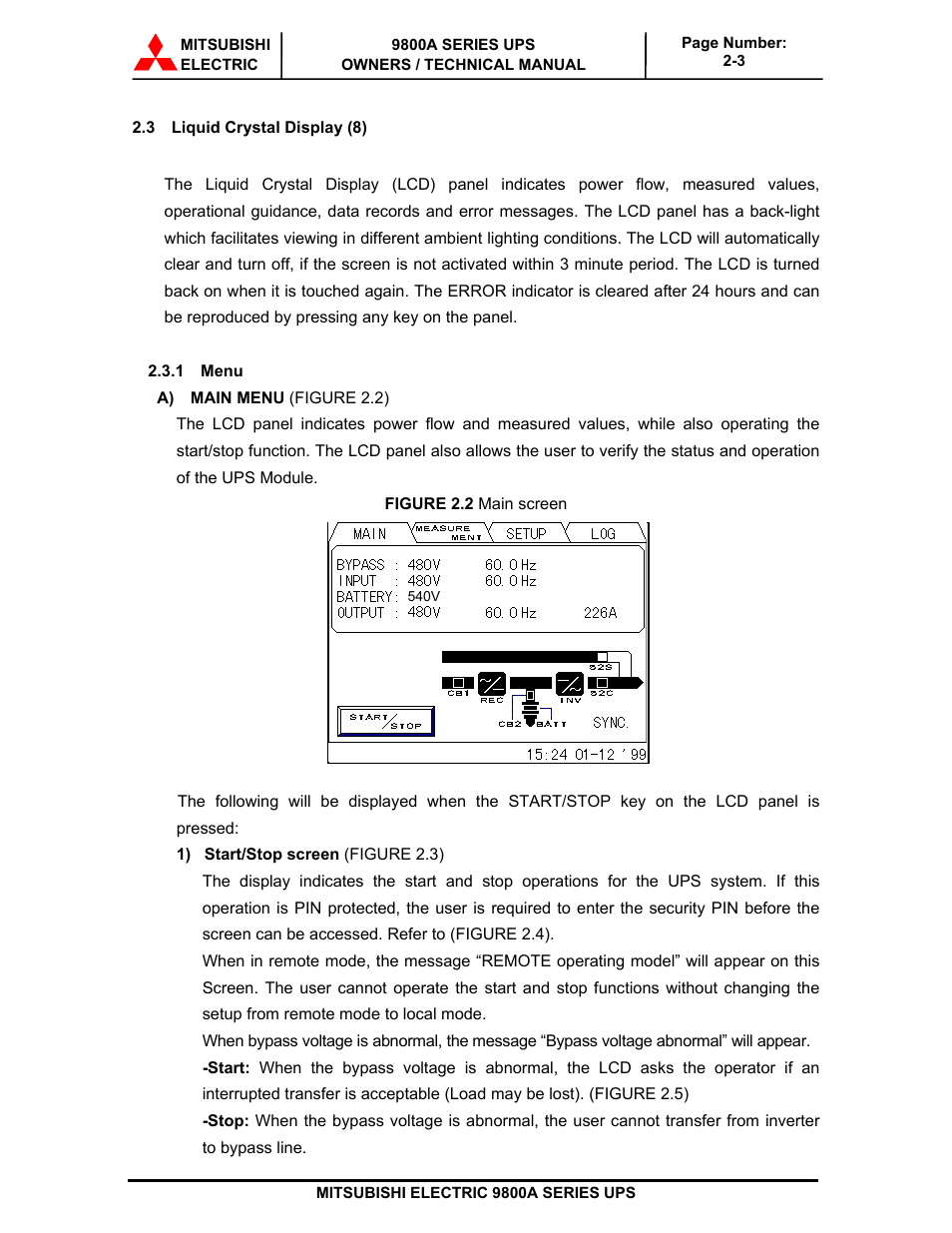 MITSUBISHI ELECTRIC 9800A SERIES UPS User Manual | Page 24 / 69