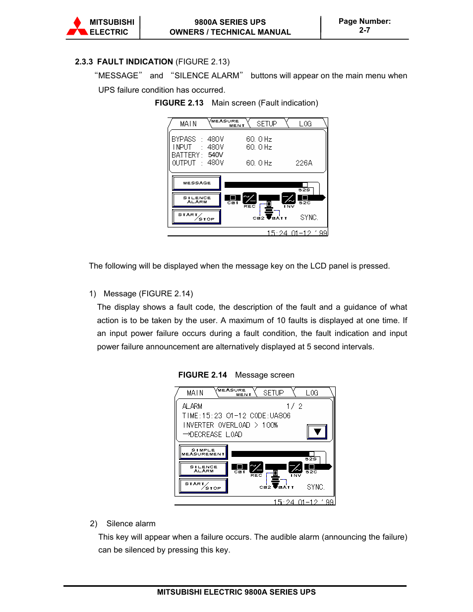 MITSUBISHI ELECTRIC 9800A SERIES UPS User Manual | Page 28 / 69