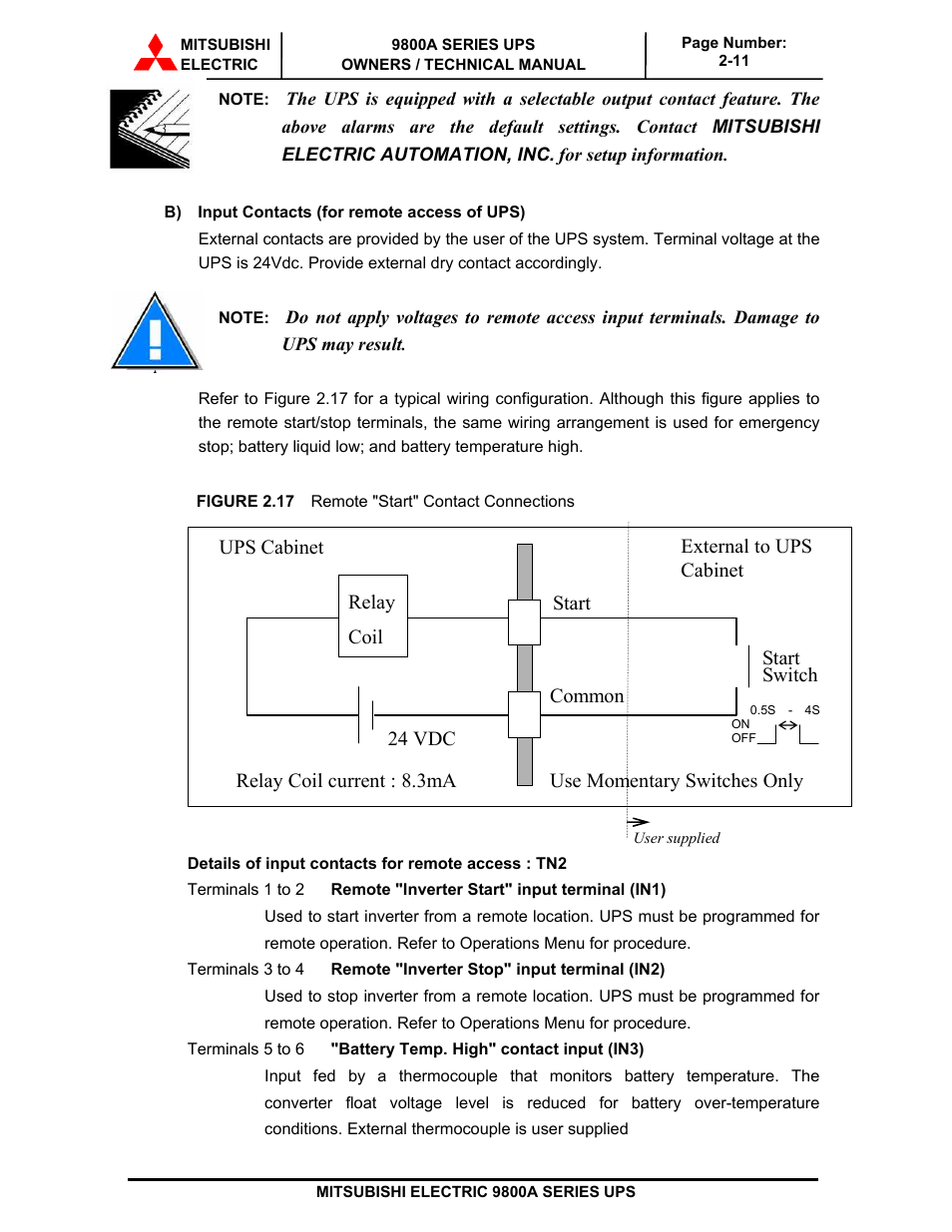 MITSUBISHI ELECTRIC 9800A SERIES UPS User Manual | Page 32 / 69