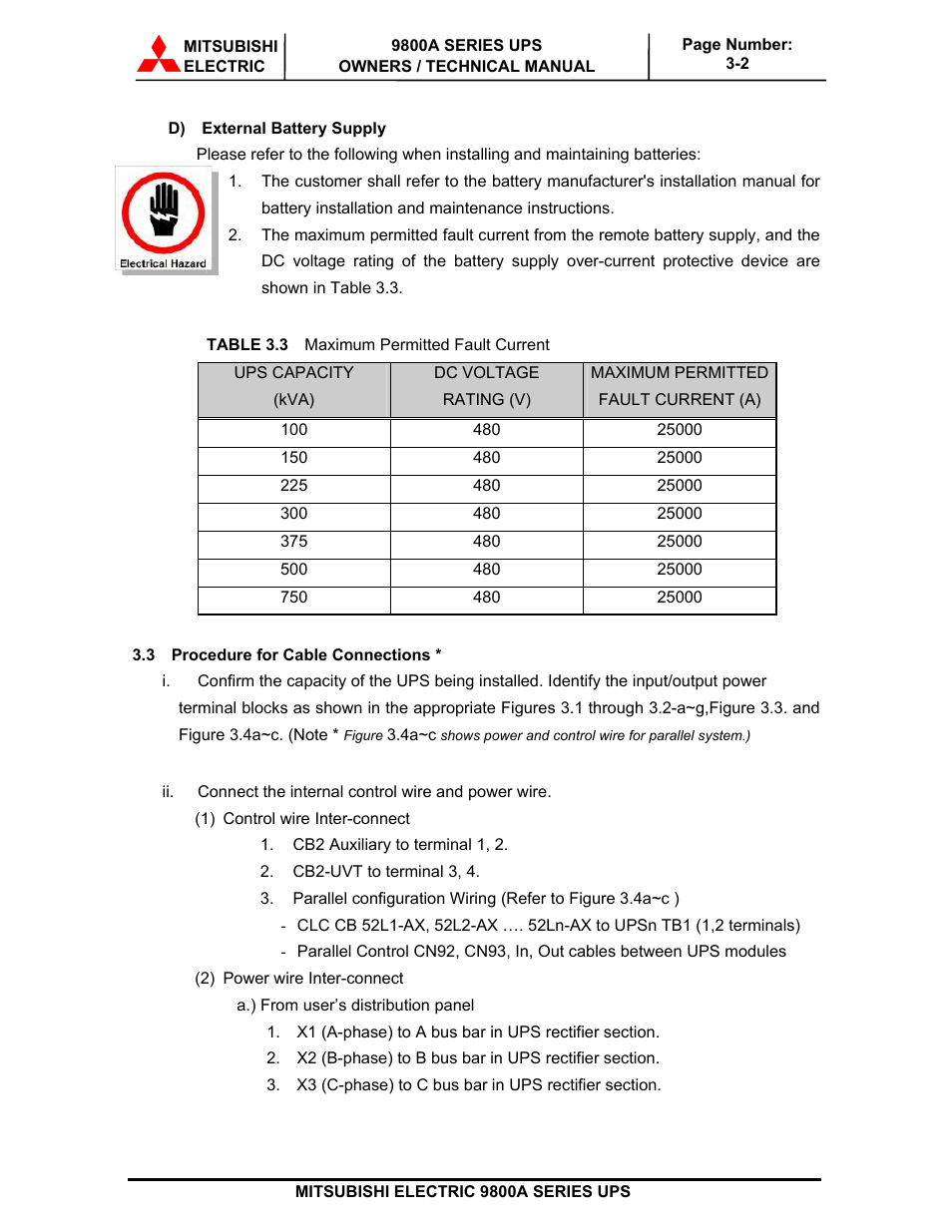 MITSUBISHI ELECTRIC 9800A SERIES UPS User Manual | Page 35 / 69