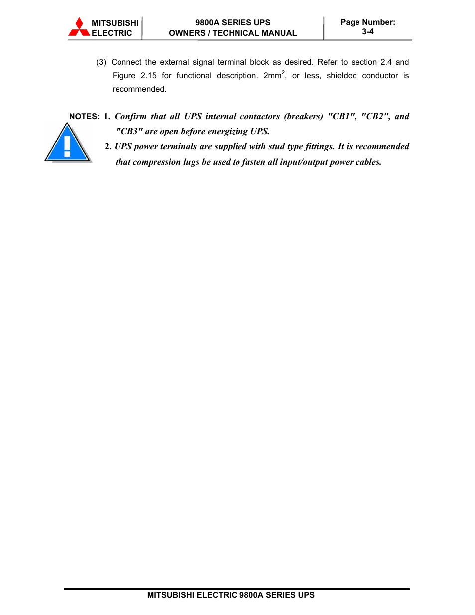 MITSUBISHI ELECTRIC 9800A SERIES UPS User Manual | Page 37 / 69